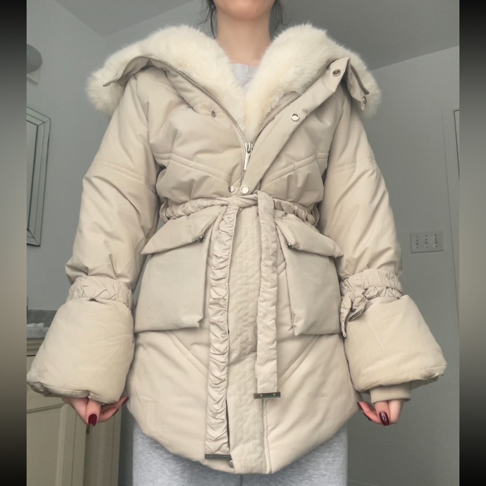COPY - Manière De voir Beige Faux Fur Longline Coat